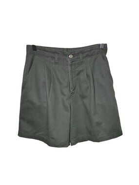 VTG NORTHERN TREASURES Olive Green Sage Pleated High Waisted Mom Shorts Sz 28